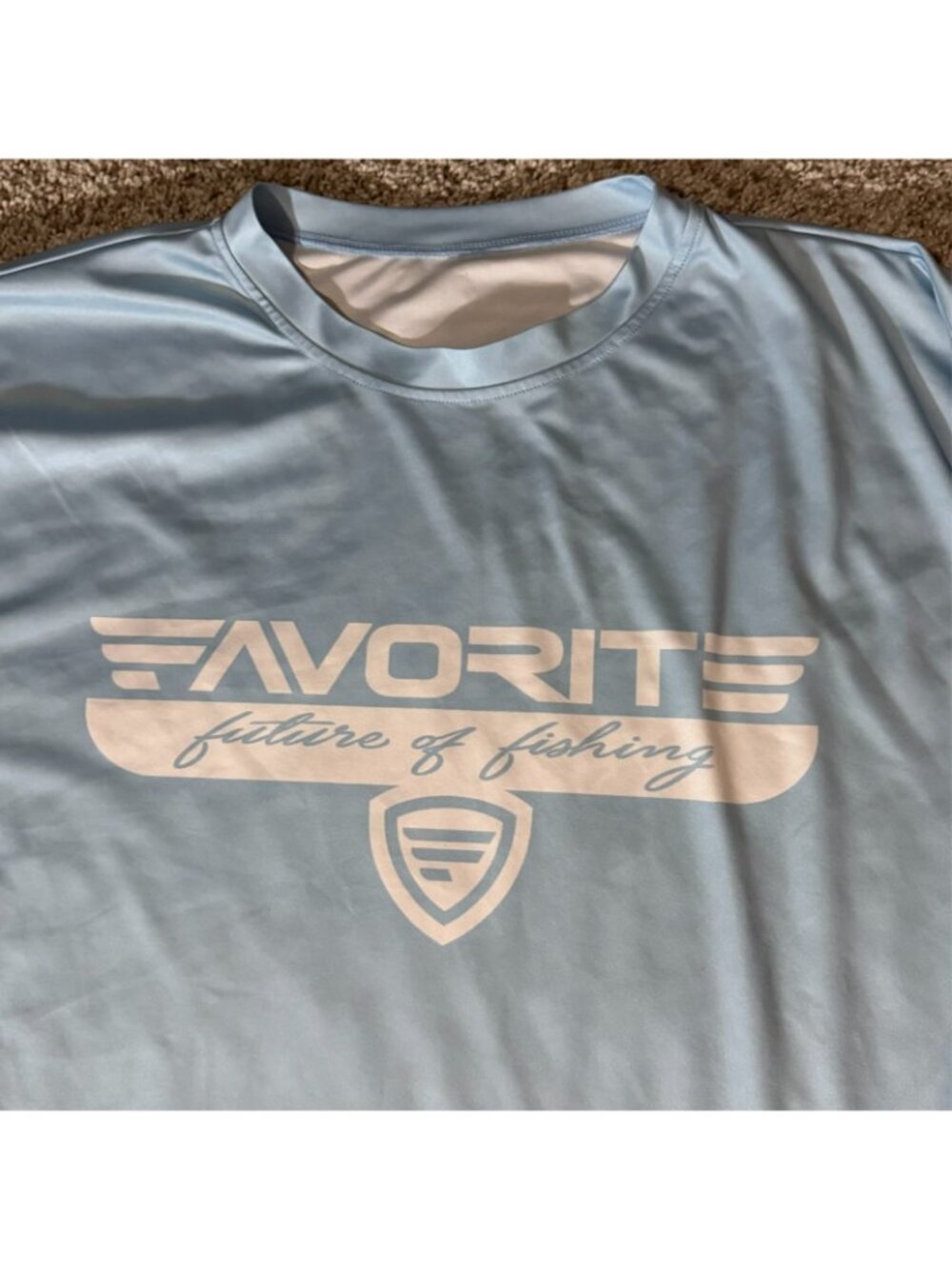 Favorite Fishing Shirt Mens 2XL Light Blue Long Sleeve Crew Neck Logo Outdoor - Picture 2 of 7